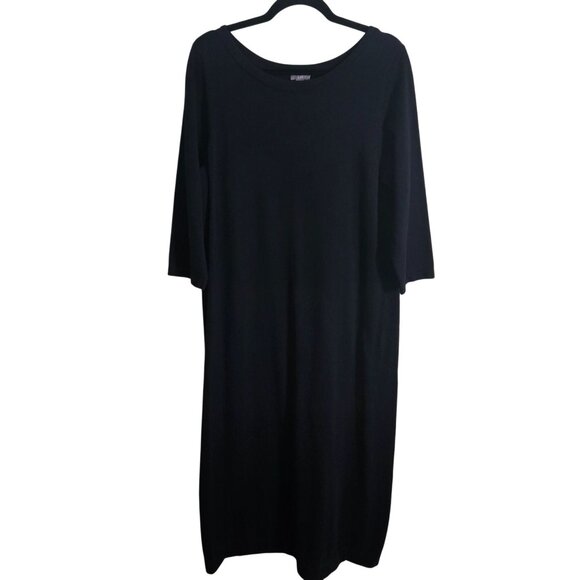 J. Jill Black Ponte Knit Cotton Silk Blend Sheath Maxi Dress Versatile Size L - Picture 2 of 6